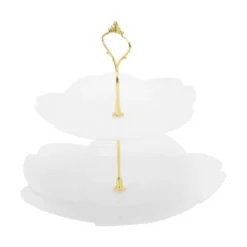Unique Bargains 2 Tier Dessert Cupcake Stand Flower Shape Cup Cake Holder Tower White Gold Tone -Kitchen Utensil Store GUEST 025d5a9c 02c3 401f 882d 9566cc405e02