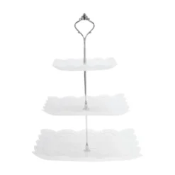 Unique Bargains 3 Tier Dessert Cupcake Stand Square With Tiered Serving Tray For Donuts Fruits White Silver Tone -Kitchen Utensil Store GUEST 053dd66f 0c1a 4a76 bb0b 221e6d1e3d9e