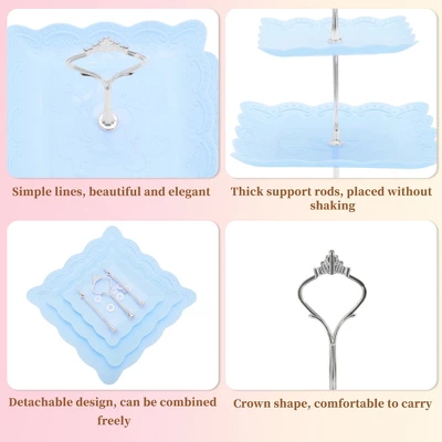 Unique Bargains 3 Tier Dessert Cupcake Stand Square With Tiered Serving Tray For Donuts Fruits Blue Silver Tone 2 Unique Bargains 3 Tier Dessert Cupcake Stand Square With Tiered Serving Tray For Donuts Fruits Blue Silver Tone - Image 2