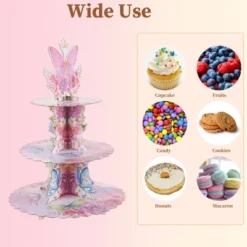 Unique Bargains 3-Tier Butterfly Pattern Cupcake Stand Tower Assorted Color -Kitchen Utensil Store GUEST 0677e14d 1047 4851 bfa7 2397906206d7