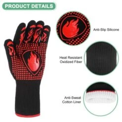 Unique Bargains Silicone Grilling Glove 1472°F High Temp Resistance Red 1 Pc