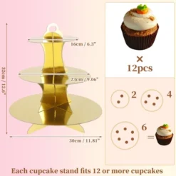Unique Bargains 3-Tier Round Cupcake Stand Tower Cardboard Dessert Cup Cake Stand Tower 2 Pcs