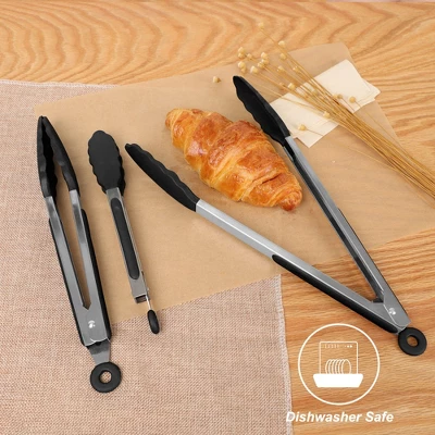 Stainless Steel Kitchen Tongs Set Silicone Food Cooking Tongs 3Pcs 5 Stainless Steel Kitchen Tongs Set Silicone Food Cooking Tongs 3Pcs - Image 5