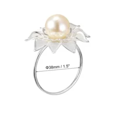 Unique Bargains Pearl Mesh Flower Metal Wear-Resistant Dining Table Decorative Napkin Rings 6 Pcs