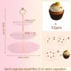 Unique Bargains 3 Tier Dessert Cupcake Stand Wave Style With Tiered Serving Tray For Donuts Fruits Pink Gold Tone