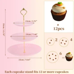 Unique Bargains 3 Tier Dessert Cupcake Stand Wave Style With Tiered Serving Tray For Donuts Fruits Pink Gold Tone