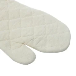 Unique Bargains Kitchen Bakery Heat Resistance Microwave Barbeque Baking Cotton Blends Oven Mitts 13.7"x5.9" Beige 1 Pair
