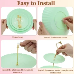 Unique Bargains 3 Tier Dessert Cupcake Stand Wave Style With Tiered Serving Tray For Donuts Fruits Green Gold Tone -Kitchen Utensil Store GUEST 14b48c6c 4176 4efa a026 2e3816646f09