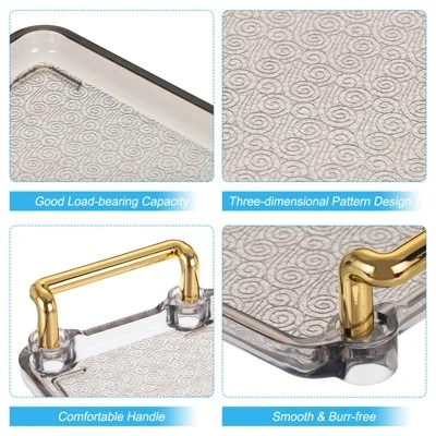 Unique Bargains Plastic Modern Rectangular Serving Trays With Golden Handle 2 Unique Bargains Plastic Modern Rectangular Serving Trays With Golden Handle - Image 2