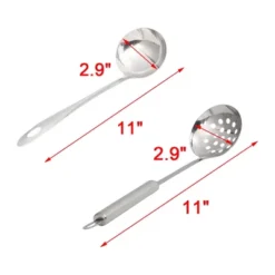 Unique Bargains Cooking Stainless Steel Soup Ladle Slotted Ladle 11” Length Silver Tone Set Of 2