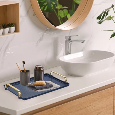 Unique Bargains Plastic Modern Rectangular Serving Trays With Golden Handle 4 Unique Bargains Plastic Modern Rectangular Serving Trays With Golden Handle - Image 4