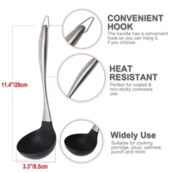 Unique Bargains Home Kitchen Stainless Steel Silicone Soup Ladle Black 1 Pc -Kitchen Utensil Store GUEST 1e41d548 c145 4a52 ab0c 7a79958dc69e