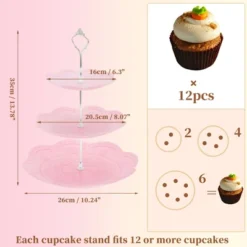 Unique Bargains 3 Tier Dessert Cupcake Stand Holder Round With Tiered Serving Tray For Donuts Fruits Pink Silver Tone
