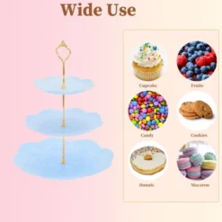 Unique Bargains 3 Tier Dessert Cupcake Stand Round With Tiered Serving Tray For Donuts Fruits Blue Gold Tone -Kitchen Utensil Store GUEST 1e5baefd 9224 4642 92e6 185e5f5e668a