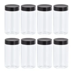 Unique Bargains Round Clear Plastic Empty Jars With Black Screw Top Lid For Storage 8 Pcs -Kitchen Utensil Store GUEST 208b39a6 792f 49a9 ac72 4b29b4cad9bf