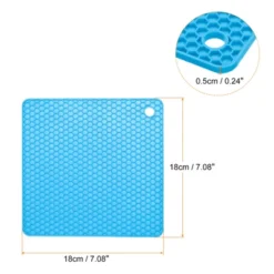 Unique Bargains Silicone Heat Resistant Non-Slip Drying Mat Trivet Mats Blue 2 Pcs
