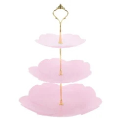 Unique Bargains 3 Tier Dessert Cupcake Stand Flower Shape Cup Cake Holder Tower Pink Gold Tone -Kitchen Utensil Store GUEST 22d66437 2976 471c a9a8 9e922137261e
