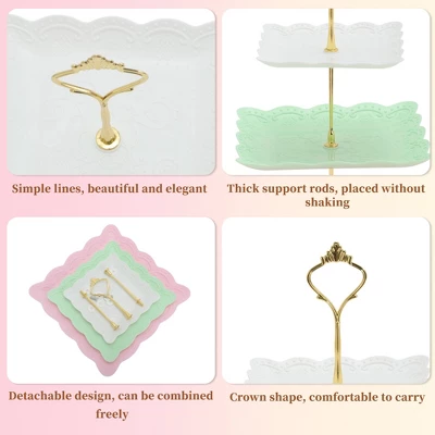 Unique Bargains 3 Tier Dessert Cupcake Stand Holder Square Tiered Serving Tray For Donuts Fruits White Pink Green Gold Tone 2 Unique Bargains 3 Tier Dessert Cupcake Stand Holder Square Tiered Serving Tray For Donuts Fruits White Pink Green Gold Tone - Image 2