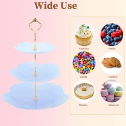 Unique Bargains 3 Tier Dessert Cupcake Stand Flower Shape Cup Cake Holder Tower Blue Gold Tone -Kitchen Utensil Store GUEST 26e380fb 3380 400b a23a 7af09f1759c9