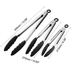 Unique Bargains Stainless Steel Silicone Tip Locking Mechanism Kitchen Tongs 1 Set