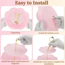 Unique Bargains 3 Tier Dessert Cupcake Stand Holder Round With Tiered Serving Tray For Donuts Fruits Pink Gold Tone -Kitchen Utensil Store GUEST 29764ac4 e6b1 48b3 be80 bf10f4e78434