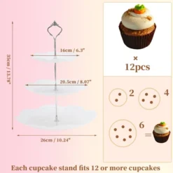Unique Bargains 3 Tier Dessert Cupcake Stand Round With Tiered Serving Tray For Donuts Fruits White Silver Tone