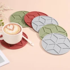 Unique Bargains Round Heat Resistant Non-Slip Silicone Trivet Mat For Pots Coasters 4 Pcs
