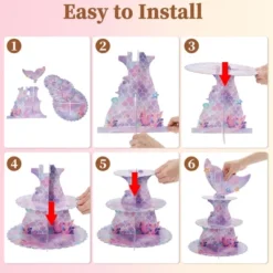 Unique Bargains 3-Tier Mermaids Tail Cupcake Stand Tower Cardboard Dessert Cup Cake Stand Tower Assorted Color -Kitchen Utensil Store GUEST 38fa4953 ff8c 4b94 b57c 116f3c957a61