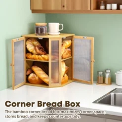Unique Bargains Bamboo Acrylic Wavy Double Door Panel Large Corner Bread Container Natural Wood -Kitchen Utensil Store GUEST 3d19b694 4359 4936 b2b6 3b3bd7645dee