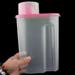 Unique Bargains Plastic Kitchen Cereal Grain Bean Rice Food Storage Container 2.5L Pink Clear 1 Pc