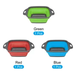Unique Bargains Collapsible Colander Set Silicone Square Foldable Strainer Space Saving Blue Green Red 3 Pcs Small
