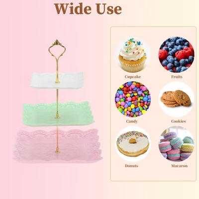 Unique Bargains 3 Tier Dessert Cupcake Stand Holder Square Tiered Serving Tray For Donuts Fruits White Pink Green Gold Tone 4 Unique Bargains 3 Tier Dessert Cupcake Stand Holder Square Tiered Serving Tray For Donuts Fruits White Pink Green Gold Tone - Image 4