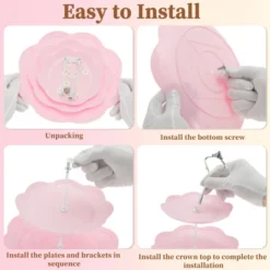 Unique Bargains 3 Tier Dessert Cupcake Stand Holder Round With Tiered Serving Tray For Donuts Fruits Pink Silver Tone -Kitchen Utensil Store GUEST 5358da0f 4d7f 4371 aba3 8706596ad8a6