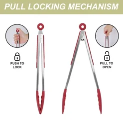 Stainless Steel Kitchen Tongs Silicone Tipped BBQ Cooking Tongs