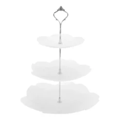 Unique Bargains 3 Tier Dessert Cupcake Stand Flower Shape Cup Cake Holder Tower White Silver Tone -Kitchen Utensil Store GUEST 5819db12 7246 4513 adcd 2191c3c099ad