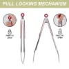 Unique Bargains Silicone Handle Stainless Steel BBQ Non-stick Locking Tongs Burgundy 9"&12" 2 Pcs