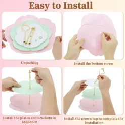 Unique Bargains 3 Tier Dessert Cupcake Stand Flower Shape Cup Cake Holder Tower White Pink Green -Kitchen Utensil Store GUEST 5a4c7852 11fd 4518 8c6e 586744cfebe8