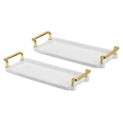 Unique Bargains Plastic Modern Rectangular Serving Trays With Golden Handle 11 Unique Bargains Plastic Modern Rectangular Serving Trays With Golden Handle -Kitchen Utensil Store GUEST 5b494c57 d52f 4662 a3b1 d0970f2c9c57