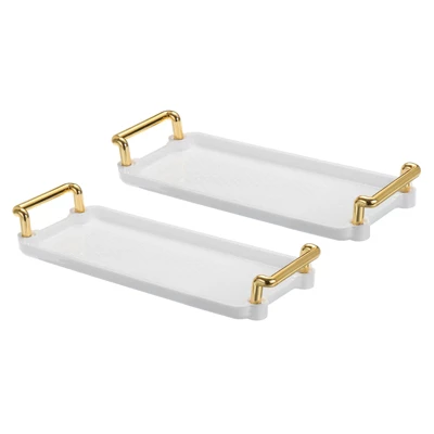 Unique Bargains Plastic Modern Rectangular Serving Trays With Golden Handle 6 Unique Bargains Plastic Modern Rectangular Serving Trays With Golden Handle - Image 6