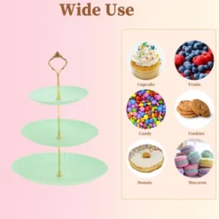 Unique Bargains 3 Tier Dessert Cupcake Stand Wave Style With Tiered Serving Tray For Donuts Fruits Green Gold Tone -Kitchen Utensil Store GUEST 5c002103 fefa 4f9d 89b0 7cf0c871e027