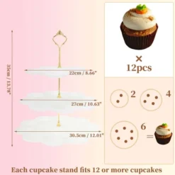 Unique Bargains 3-Layer Dessert Cupcake Stand Flower-shaped With Tiered Serving Tray For Pastries Donuts And Fruits White Glod Tone