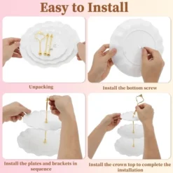 Unique Bargains 3 Tier Dessert Cupcake Stand Round Cup Cake Holder Tower White Gold Tone -Kitchen Utensil Store GUEST 5dad1758 53cb 446f 942e e0e879e73d5b