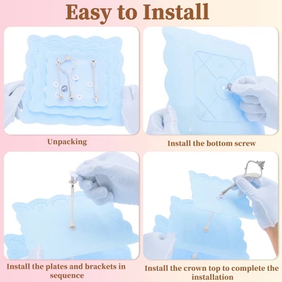 Unique Bargains 3 Tier Dessert Cupcake Stand Square With Tiered Serving Tray For Donuts Fruits Blue Silver Tone 3 Unique Bargains 3 Tier Dessert Cupcake Stand Square With Tiered Serving Tray For Donuts Fruits Blue Silver Tone - Image 3