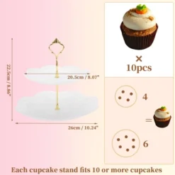 Unique Bargains 2 Tier Dessert Cupcake Stand Round Cup Cake Holder Tower White Gold Tone