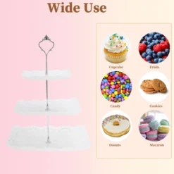 Unique Bargains 3 Tier Dessert Cupcake Stand Square With Tiered Serving Tray For Donuts Fruits White Silver Tone -Kitchen Utensil Store GUEST 66ef5c7e 2322 4ce2 af85 f3ad440e456f