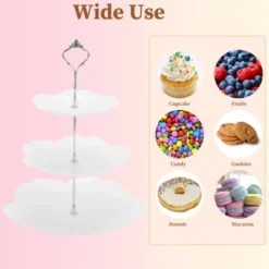Unique Bargains 3 Tier Dessert Cupcake Stand Flower Shape Cup Cake Holder Tower White Silver Tone -Kitchen Utensil Store GUEST 6774bd52 90cb 4f74 ba2c 177893514862