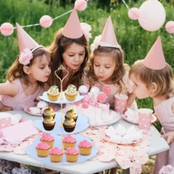 Unique Bargains 3 Tier Dessert Cupcake Stand Flower Shape Cup Cake Holder Tower Blue Gold Tone -Kitchen Utensil Store GUEST 68d5801c 37d3 4622 99db 7aec78b7a54a