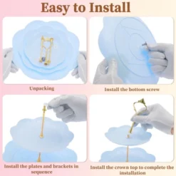 Unique Bargains 3 Tier Dessert Cupcake Stand Round With Tiered Serving Tray For Donuts Fruits Blue Gold Tone -Kitchen Utensil Store GUEST 6b59bef3 68a8 40c8 83ad 4e6b608d6d1f