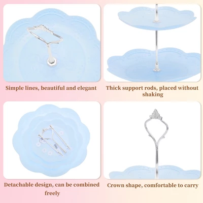 Unique Bargains 3 Tier Dessert Cupcake Stand Holder Round With Tiered Serving Tray For Donuts Fruits Blue Silver Tone 2 Unique Bargains 3 Tier Dessert Cupcake Stand Holder Round With Tiered Serving Tray For Donuts Fruits Blue Silver Tone - Image 2