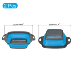 Unique Bargains Collapsible Colander Set Silicone Square Foldable Strainer With Handle Space Saving